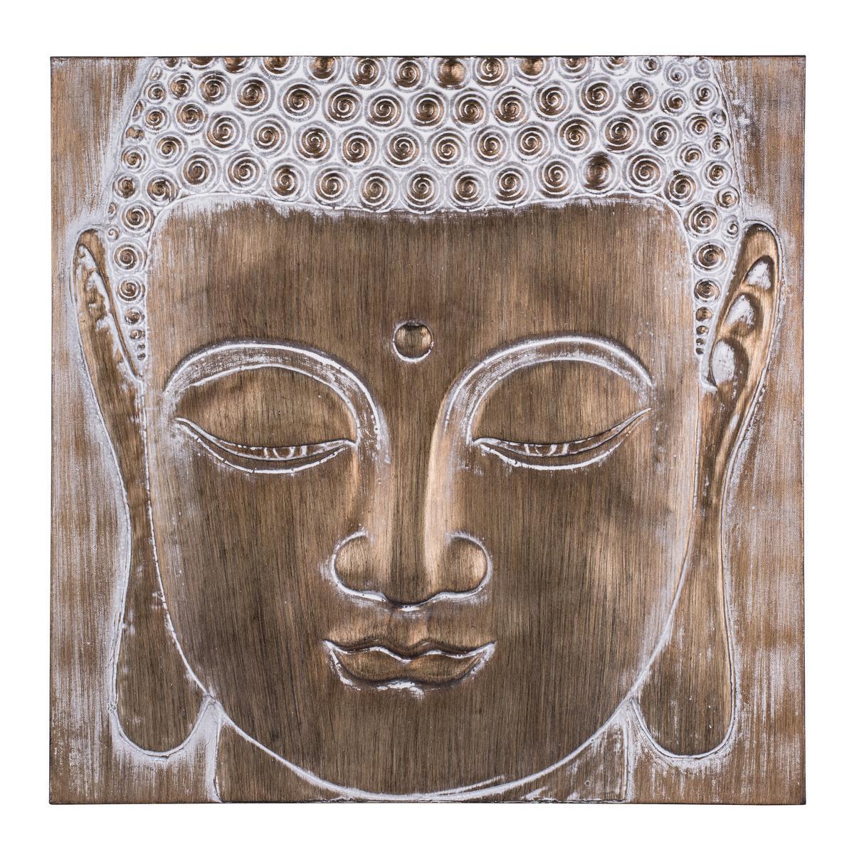 Toile visage de bouddha - Acrylique et canvas - 60 x 2,7 x 60 cm - Marron