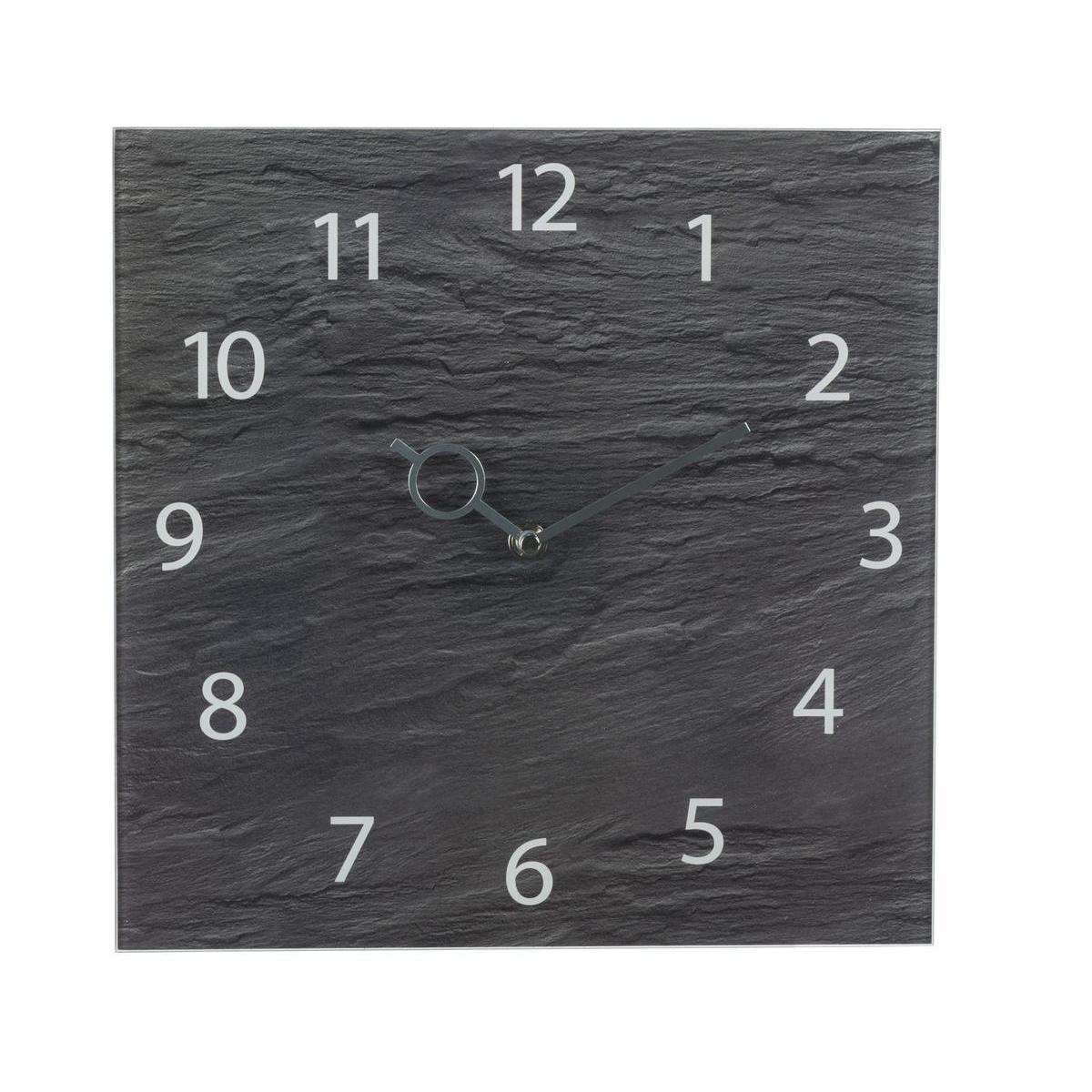 Horloge murale effet ardoise - Verre - 30 x H 30 cm - Noir