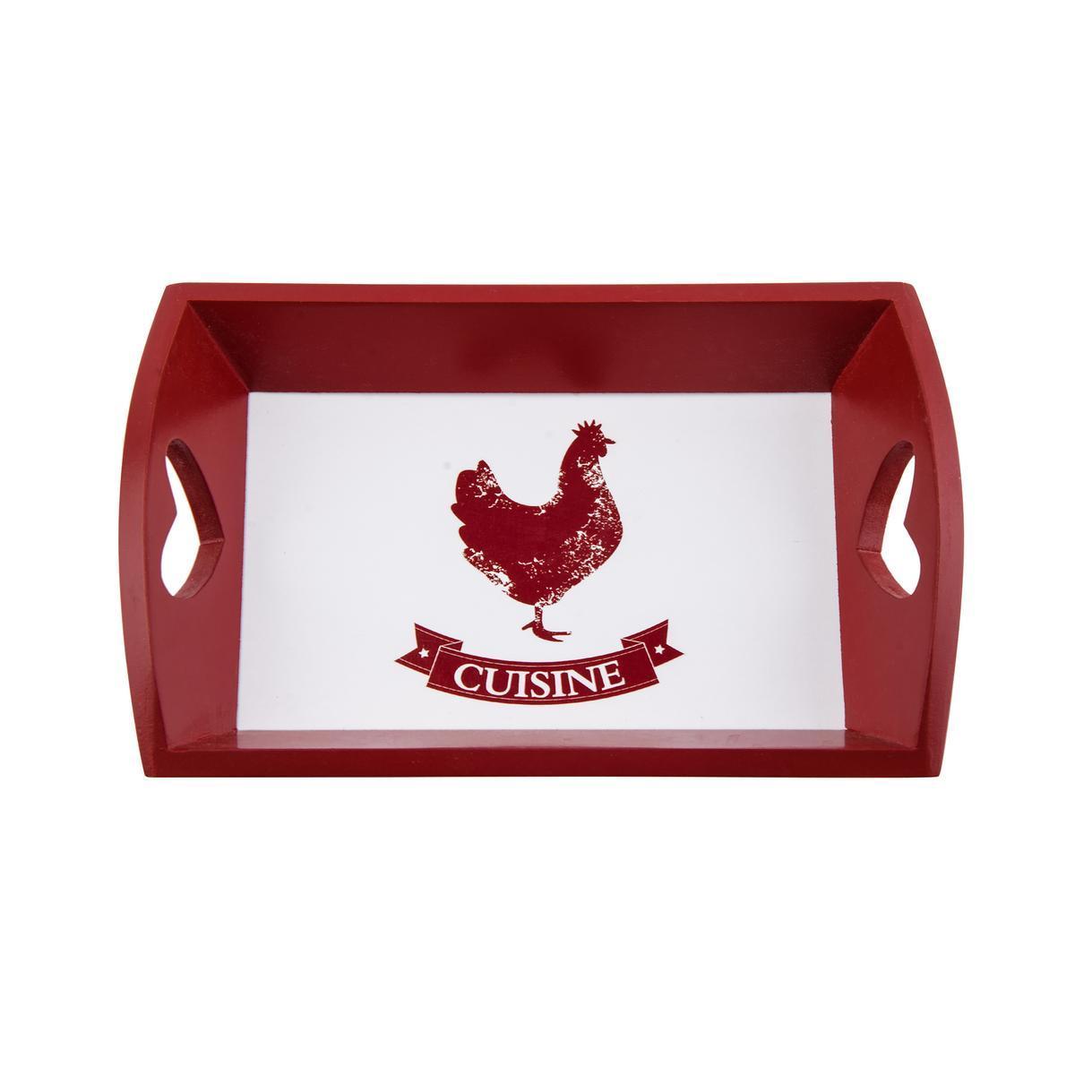 Plateau déco poule - MDF - 23,5 x 15 cm - Blanc et rouge