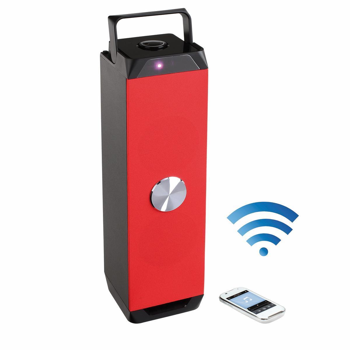 Enceinte Bluetooth - Plastique - 12,5 x 12,5 x H 45,8 cm - Rouge et noir