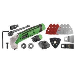 Outil multifonction + accessoires - Plastique et métal - 35 x 28 x H 11 cm - Noir, vert et gris