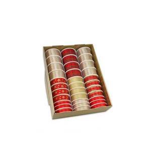 Ruban pour cadeaux - Polyester - 36,5 x 27,9 x 9 cm - Rouge et doré