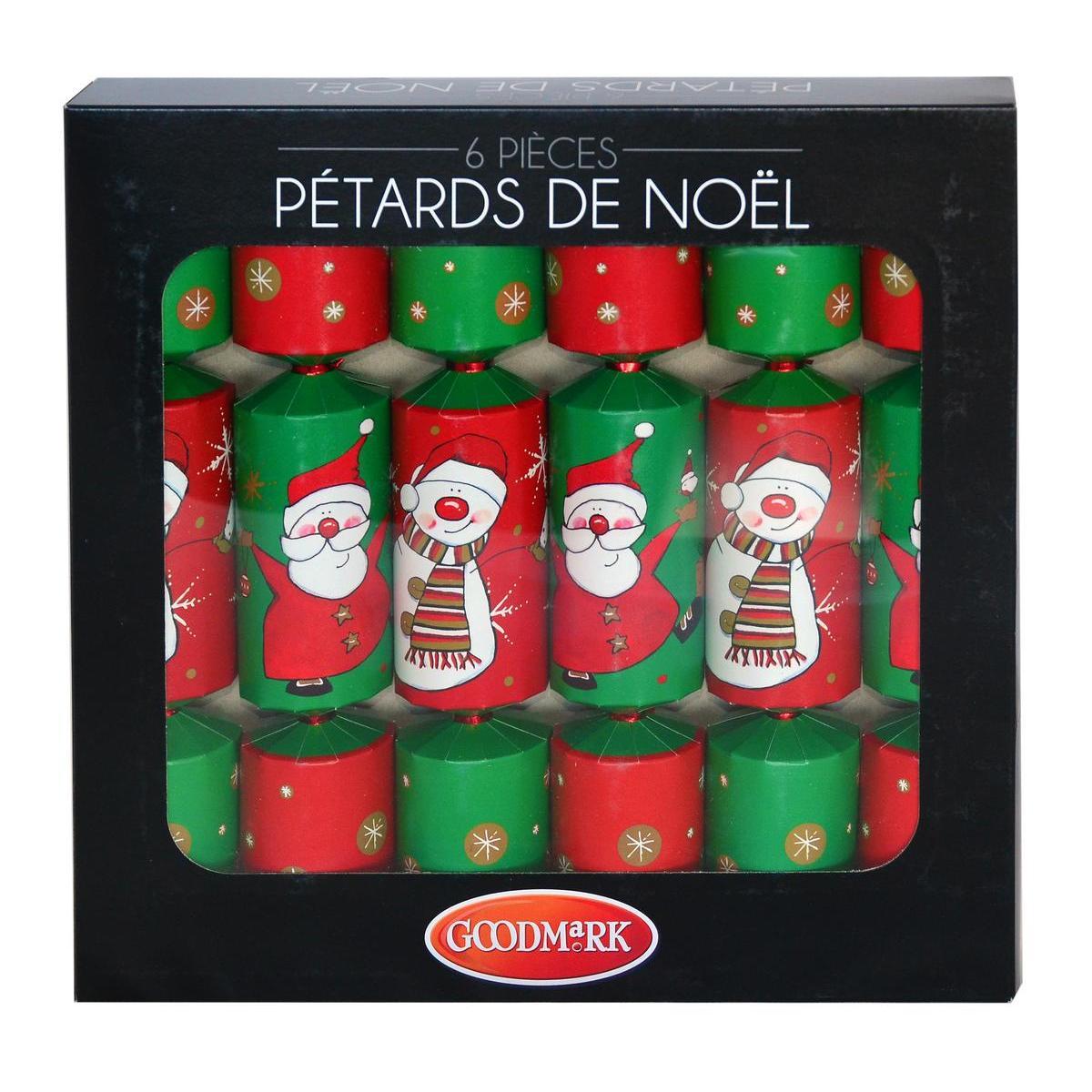 6 crackers de Noël - Papier et plastique - 30 x 30 x H 5 cm - Rouge et vert