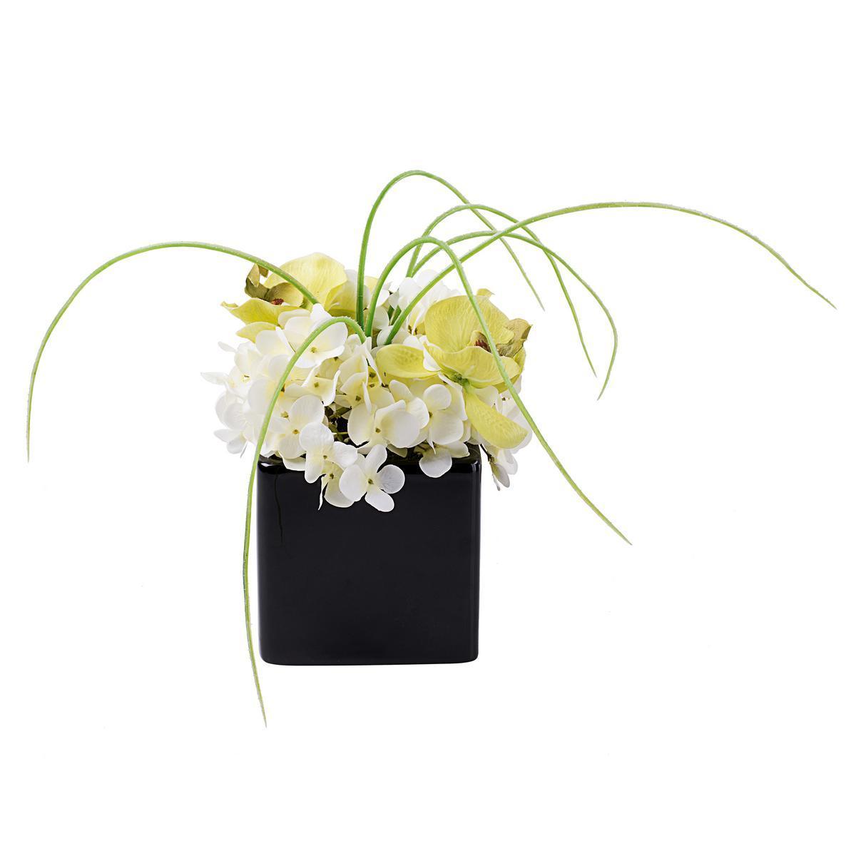 Composition d'orchidées - Polyester et dolomite - 23 x 22 x H 27 cm - Vert ou blanc