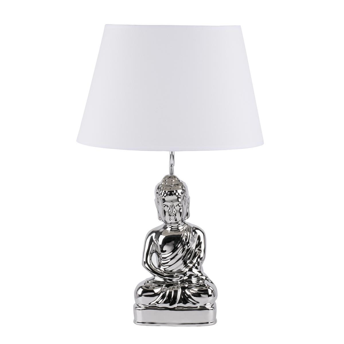 Lampe Bouddha - Porcelaine et coton - 35 x 25 x H 58,5 cm - Pied doré ou argenté
