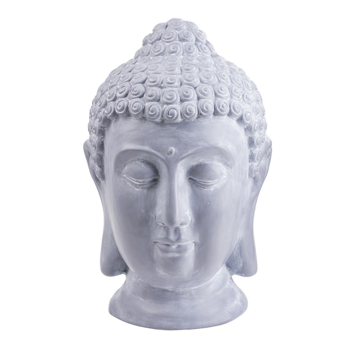 Statue tête de Bouddha - Oxyde de magnésium - 24 x 25,5 x H 40 cm - Gris