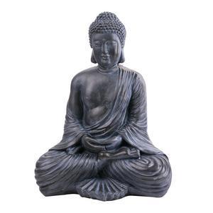 Statue de Bouddha assis - Poly résine - 32 x 22,5 x H 41 cm - Gris