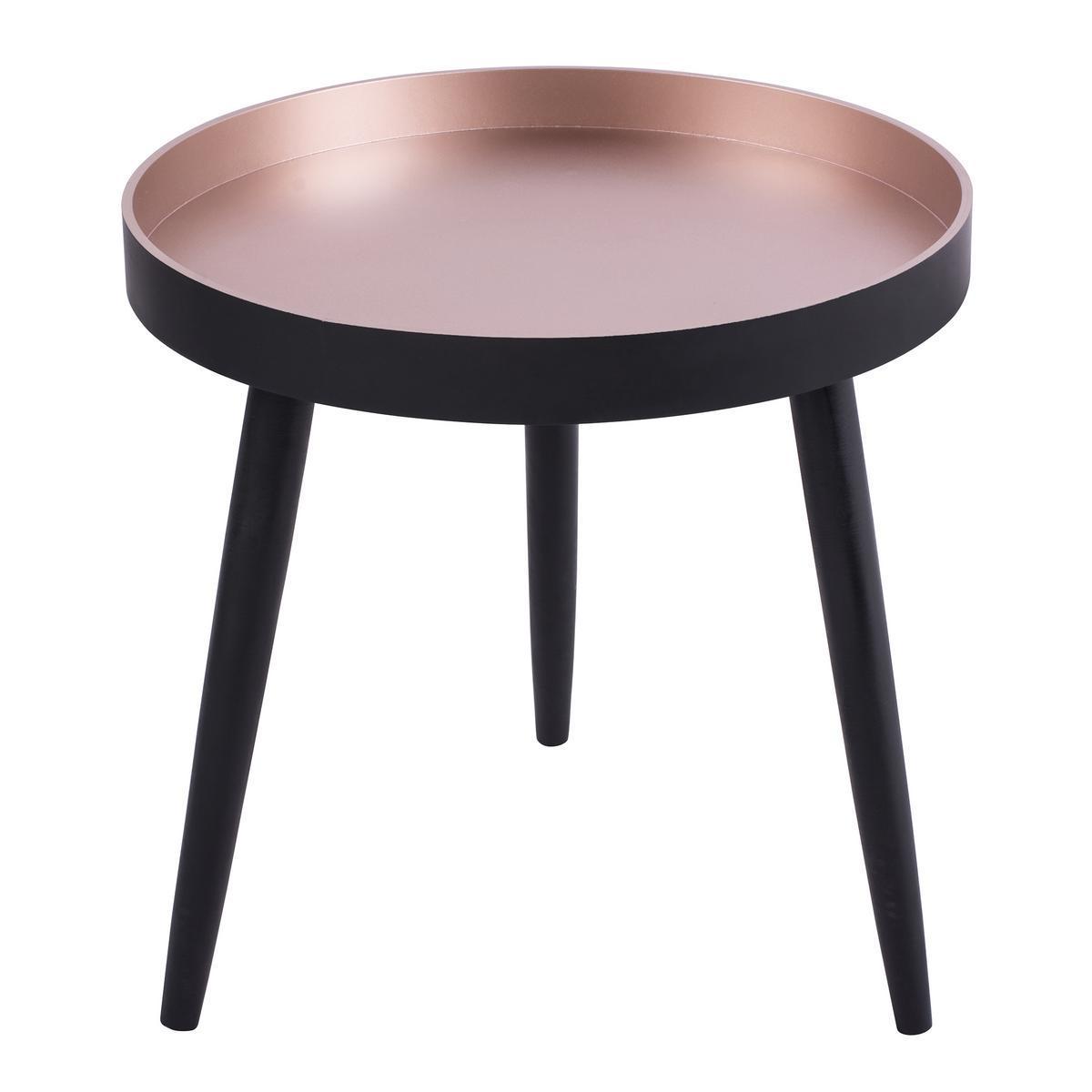 Table plateau - MDF - 40 x 40 x H 41 cm - Noir et cuivre