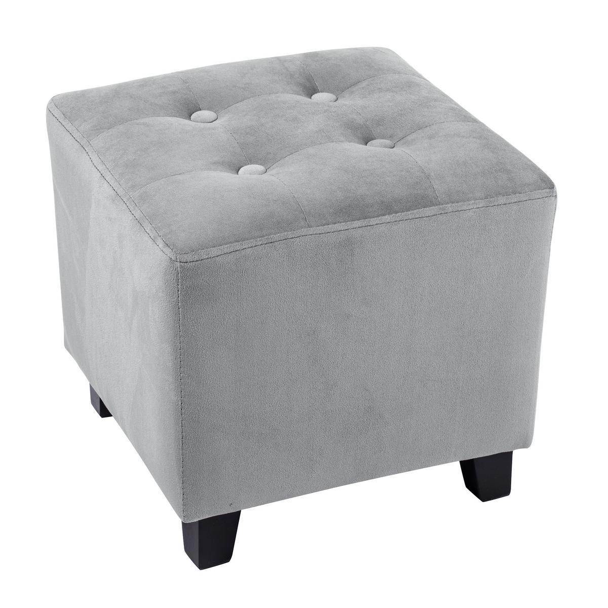 Pouf capitonné - MDF, pin et polyester - 35 x 35 x H 35 cm - Gris