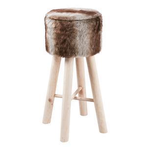 Tabouret de bar fourrure - Pin et Polyester - 30 x 30 x H 68 cm - Marron