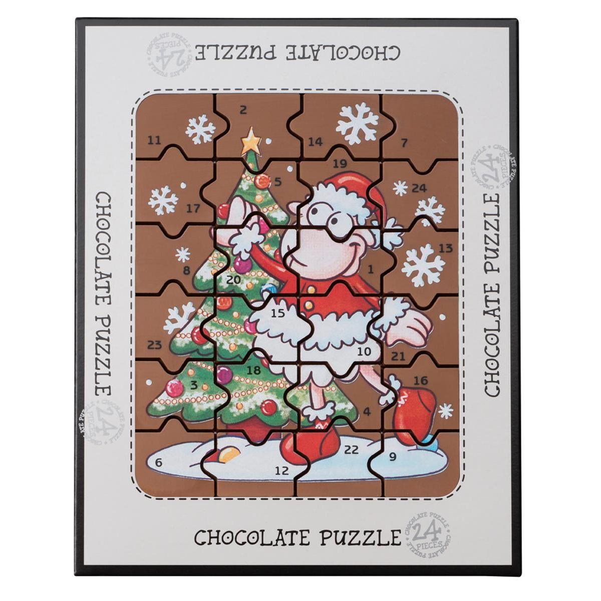 Puzzle en chocolat - Cacao - 24 x 19 x H 2 cm - Décor Noël