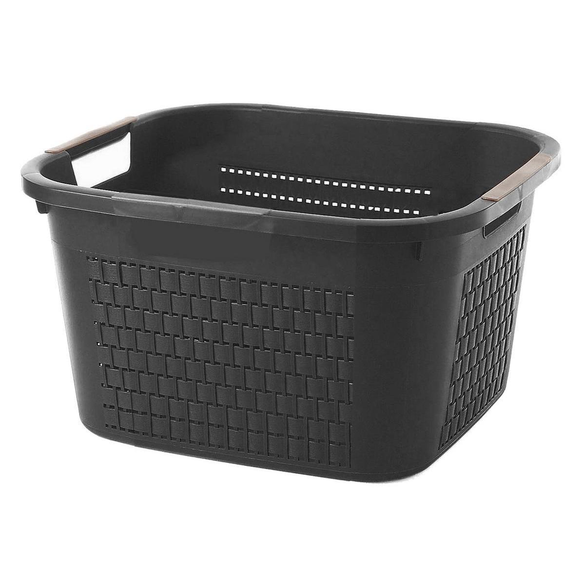 Panier à linge - Plastique - 43 x 33 x H 22,5 cm - Noir