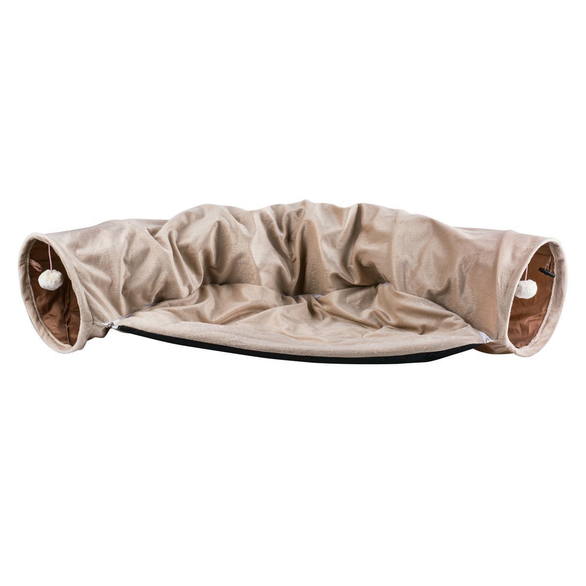 Tunnel pour chat avec tapis - 100 % Polyester - 116 x 60 x H 26 cm - Beige