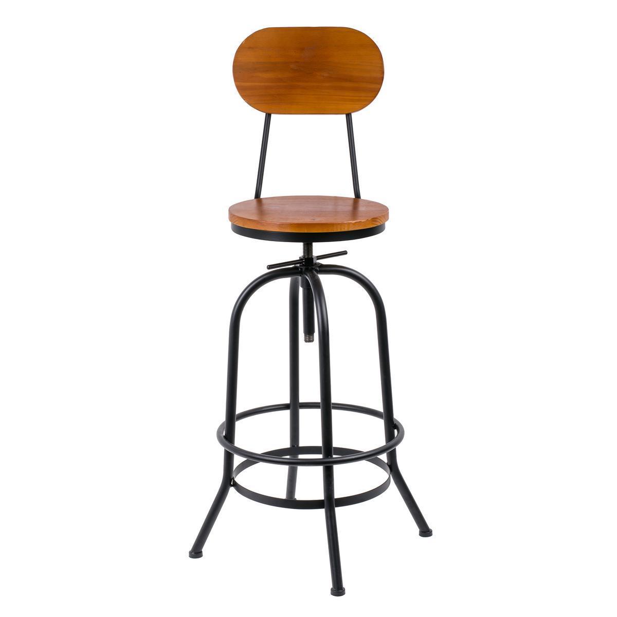 Tabouret de bar - Métal et bois - 40 x 40 x 40 cm - Noir et marron