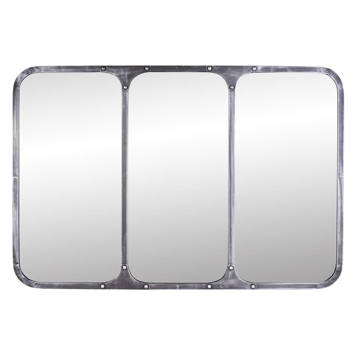 Miroir industriel - Métal et verre - 106,5 x H 72 cm - Noir et gris