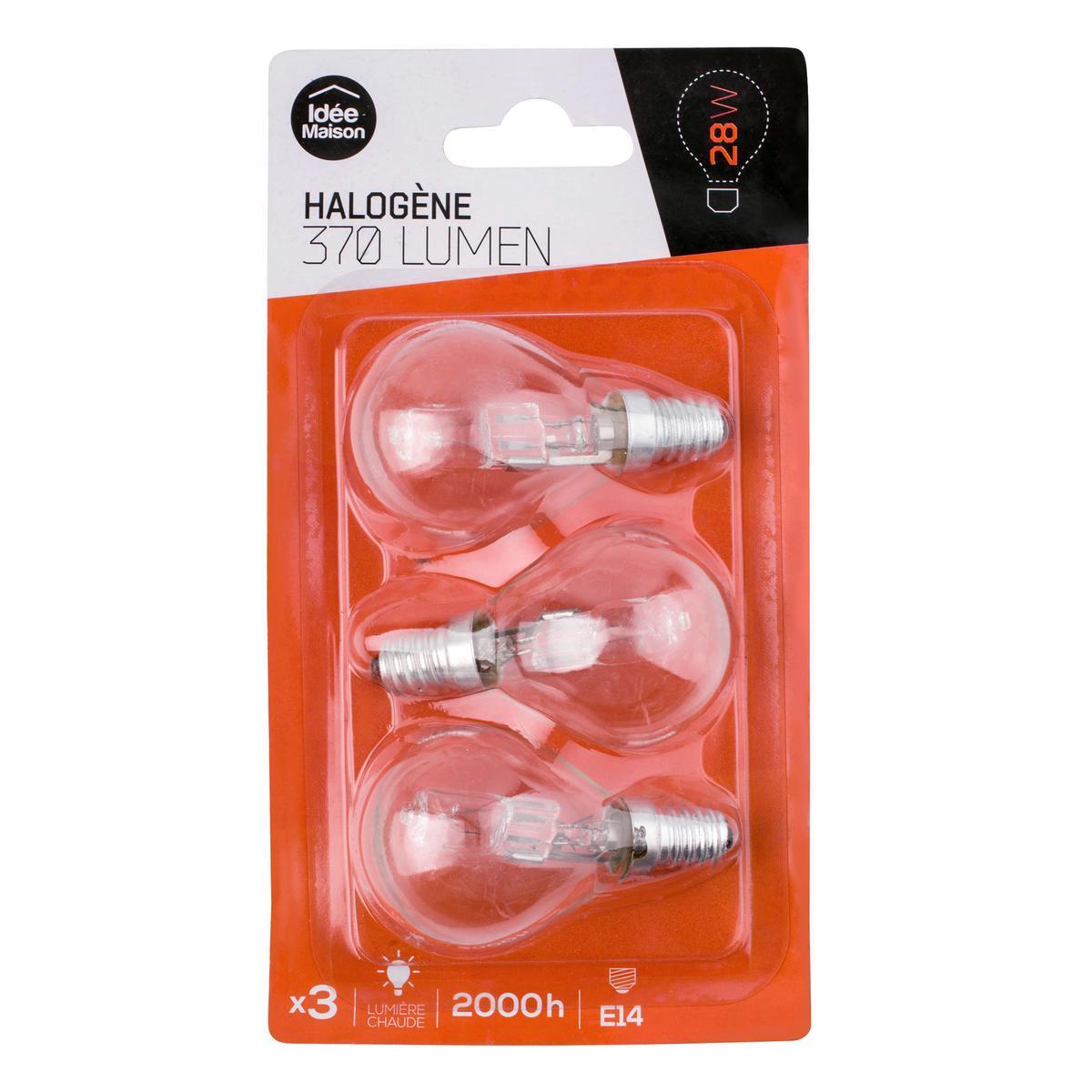 3 ampoules halogènes - E14 28 W G45 - Blanc chaud