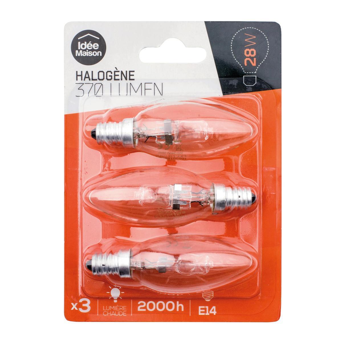 3 ampoules halogènes flamme - E27 28 W C35 - Blanc chaud