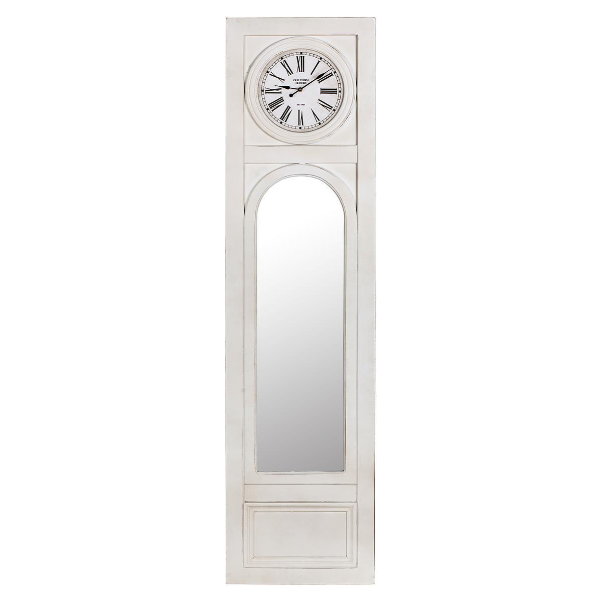 Miroir avec horloge - MDF - 45,5 x 4,3 x H 158 cm - Blanc