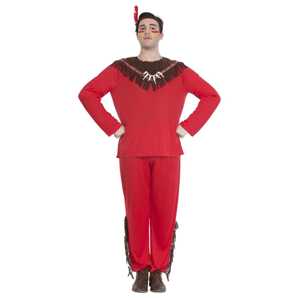 Costume d'inspiration Amérindienne pour homme - Taille unique - Rouge, noir