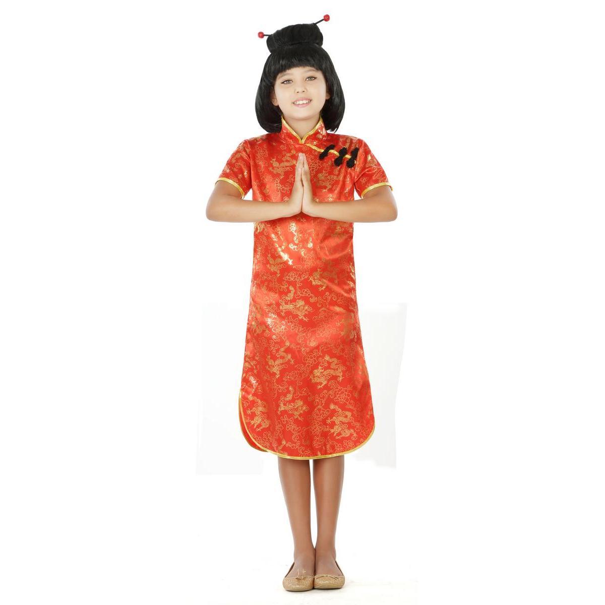 Vêtement traditionnel chinois (qipao) - 3 à 12 ans - Rouge, or