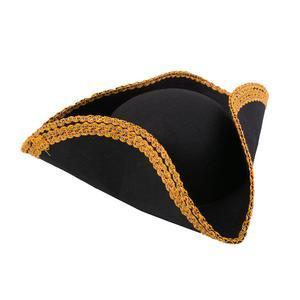 Chapeau de pirate avec galon doré - Noir et or