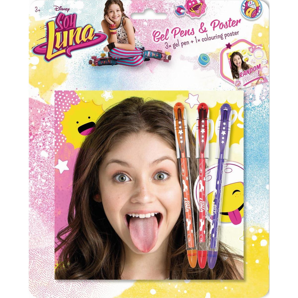 3 stylos gel + poster à colorier Soy Luna - Multicolore