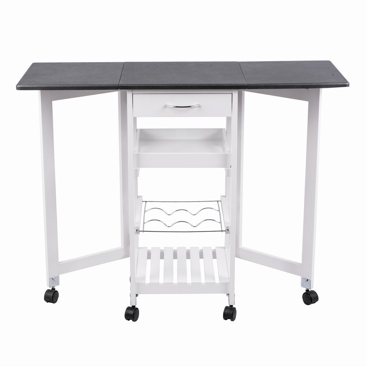 Desserte de cuisine extensible - 37 à 97 x 37 x H 76 cm - Blanc et gris