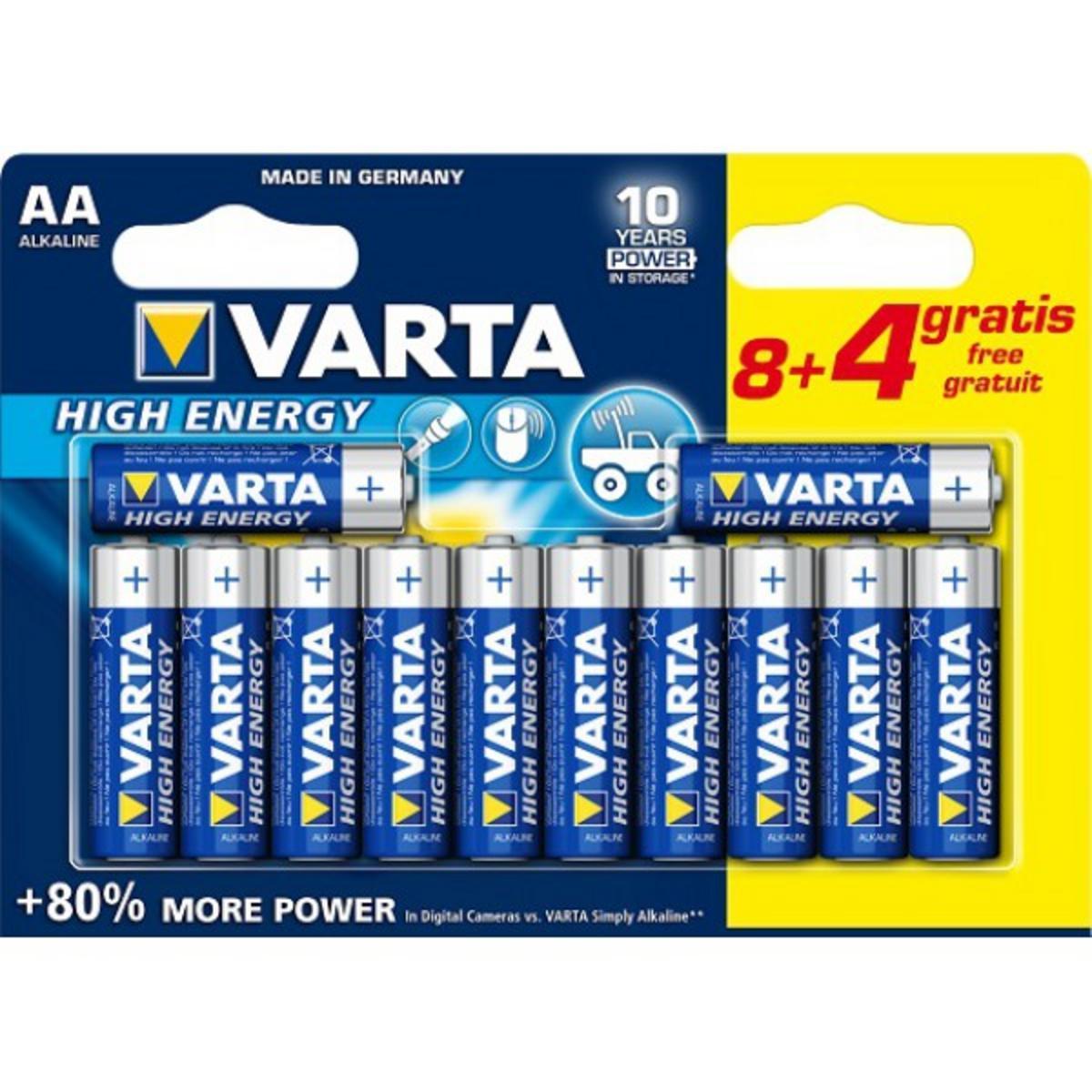 8 piles Varta AA LR06 + 4 gratuites