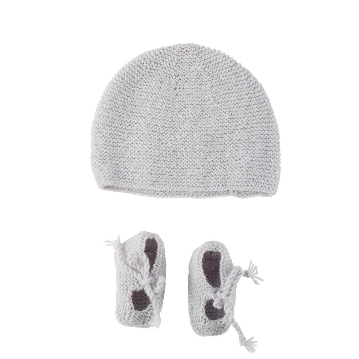 Kit bonnet + chaussons - Blanc et gris perle