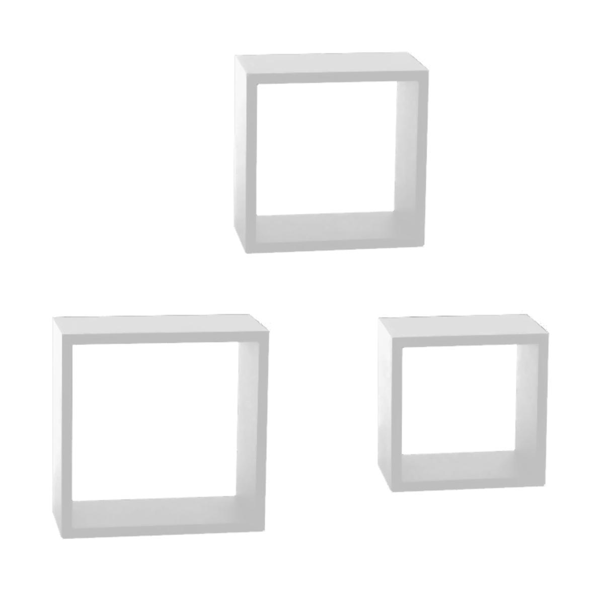 Lot de 3 étagères murales cubes - Différentes tailles dans le lot - Différents coloris - Blanc