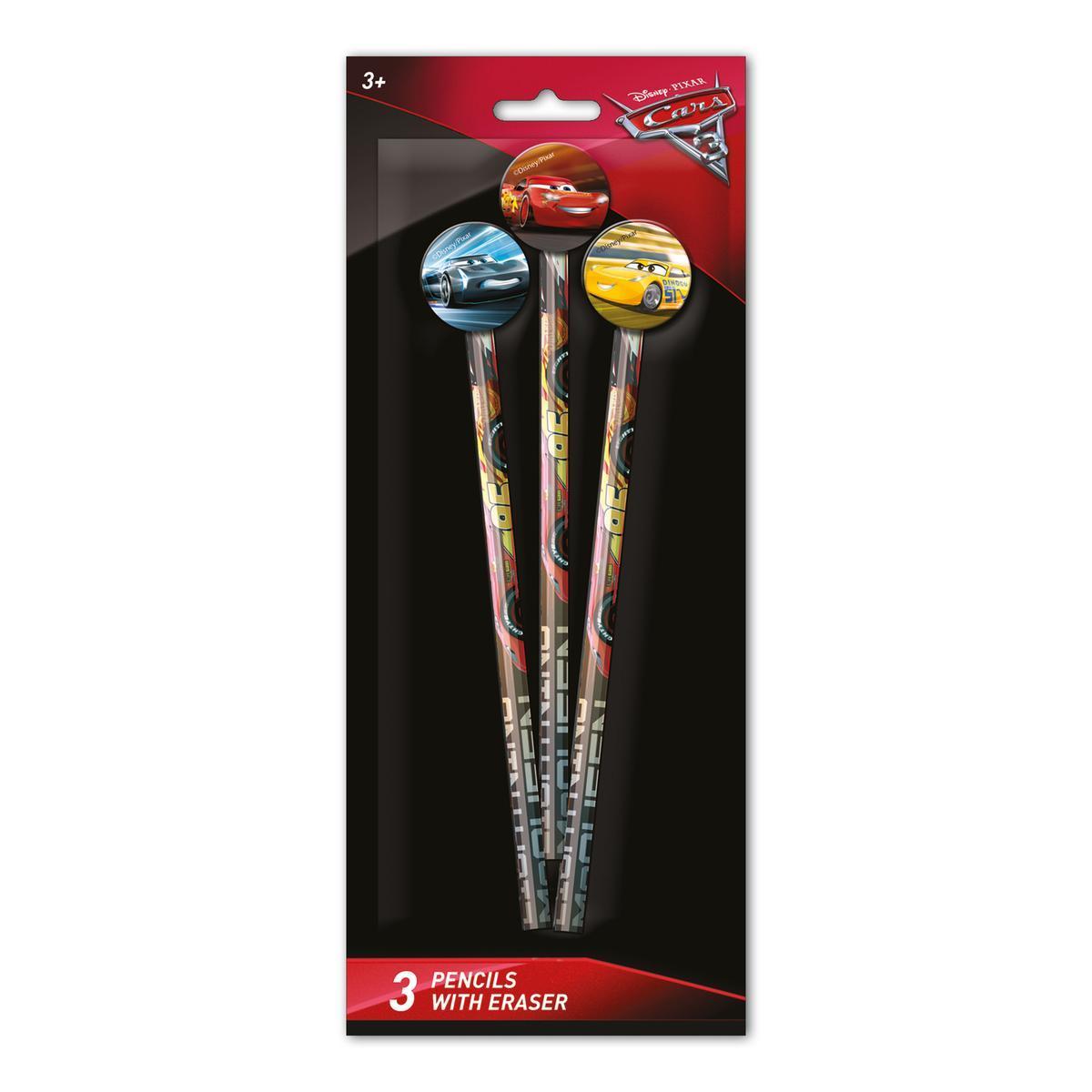 3 crayons de bois avec gomme - Différents modèles