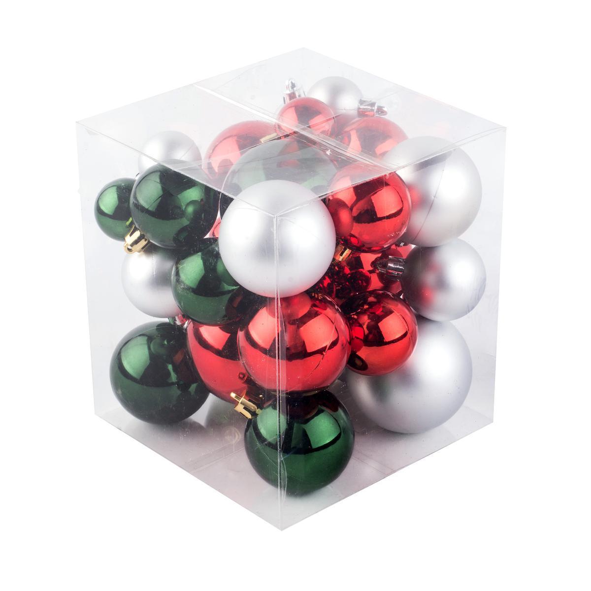 31 boules de Noël - Rouge, vert et argent