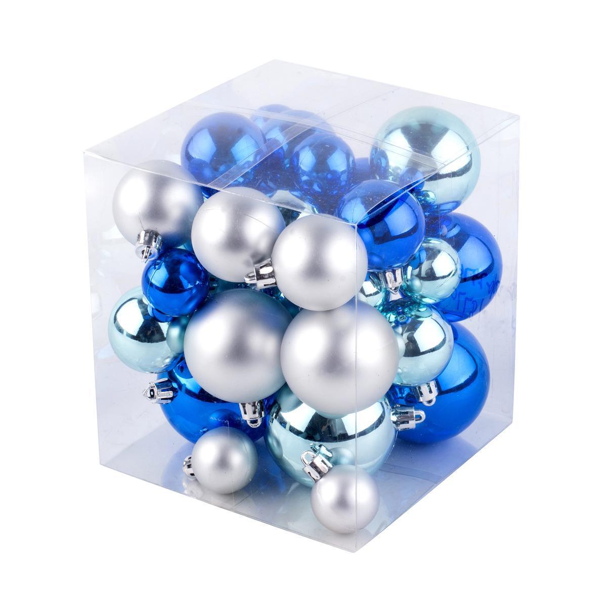 31 boules de Noël - Argent et bleu