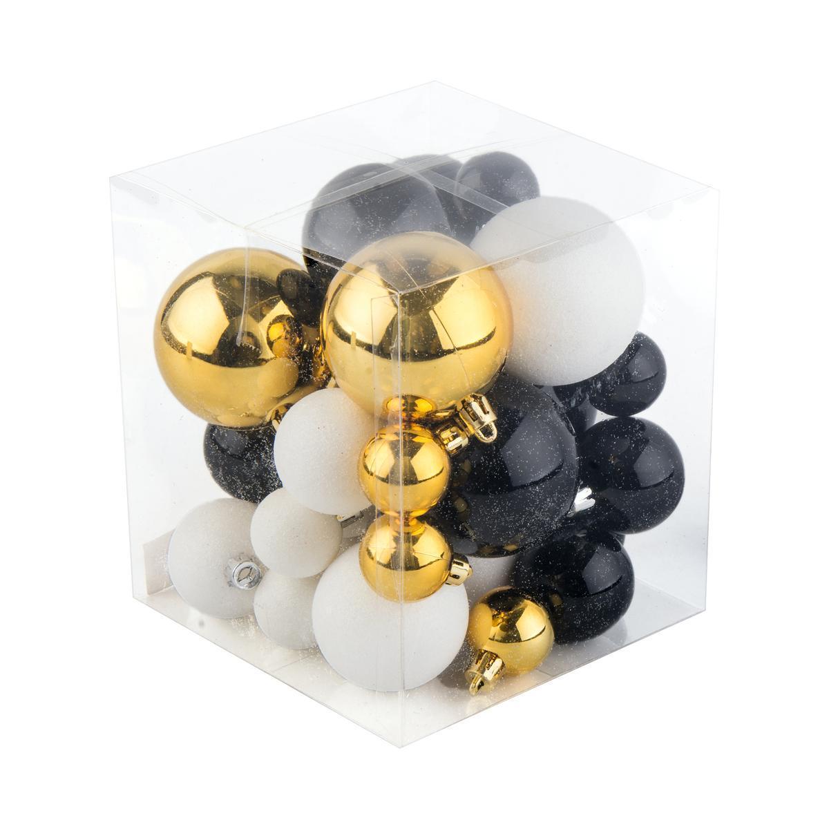 31 boules de Noël - Or, blanc et noir