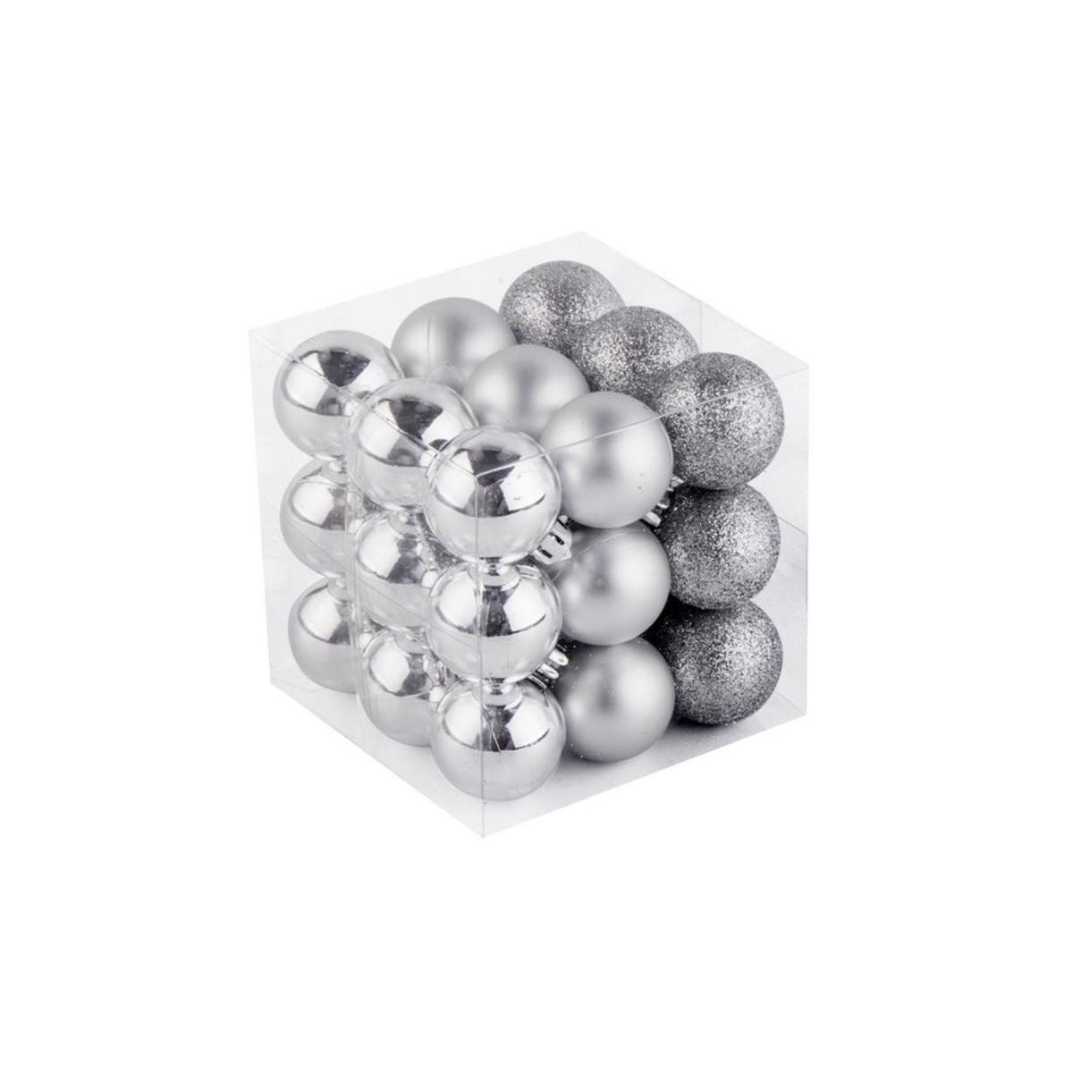 27 mini-boules de Noël assorties - ø 3 cm - Différents modèles - Argent