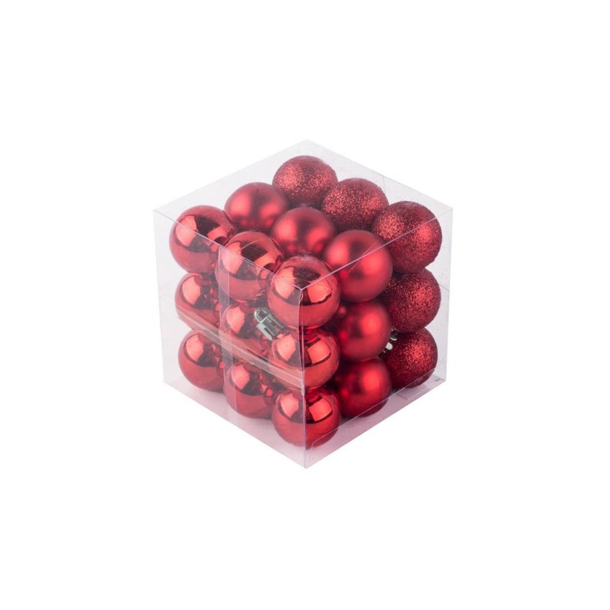 27 mini-boules de Noël assorties - ø 3 cm - Différents coloris - Rouge