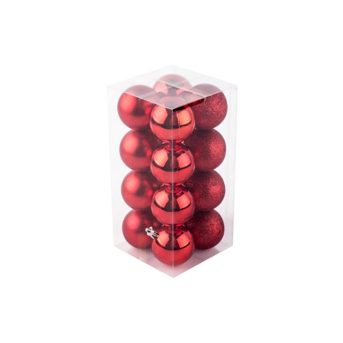 16 boules de Noël assorties - ø 5 cm - Différents coloris - Rouge