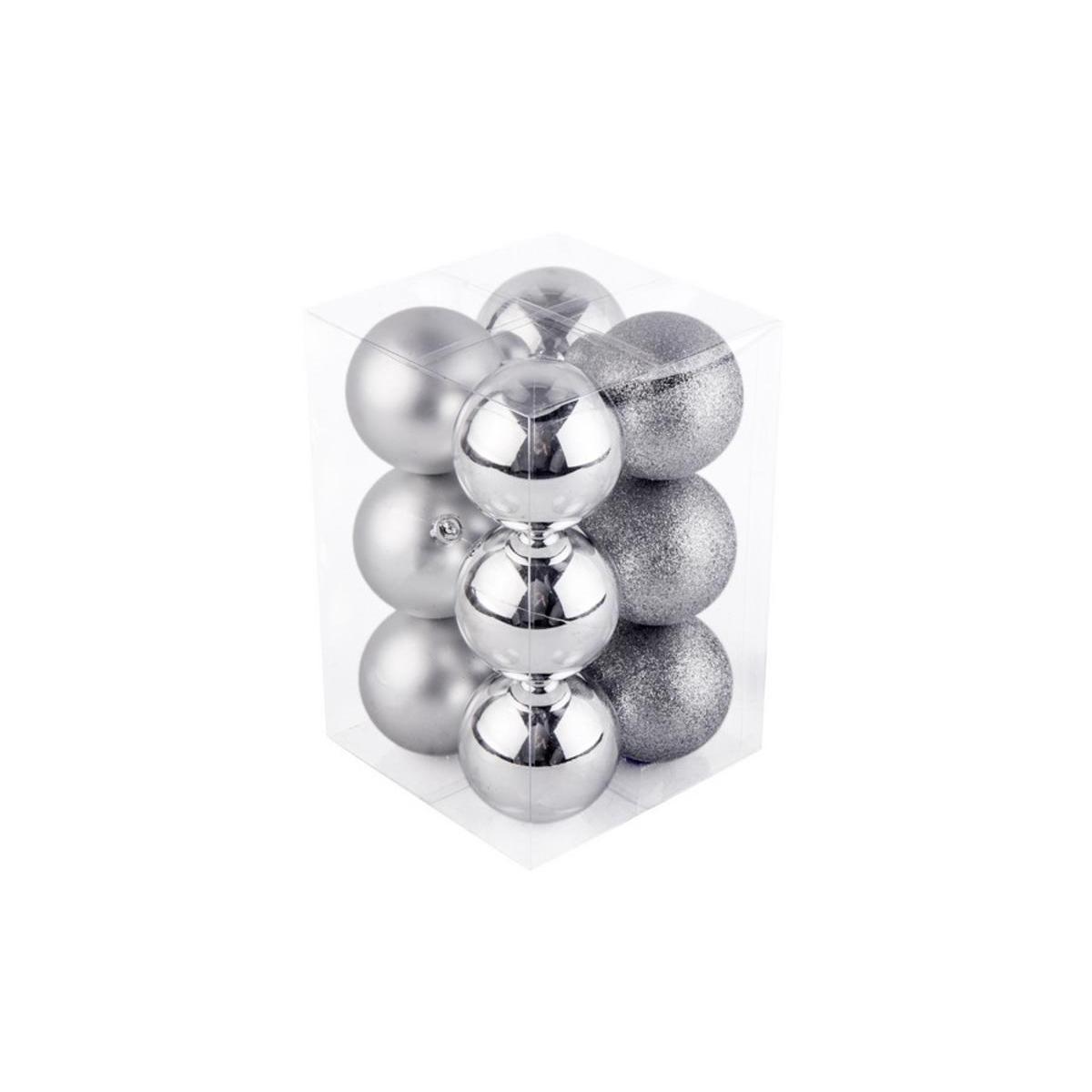 12 boules de Noël assorties - ø 6 cm - Différents modèles - Argent