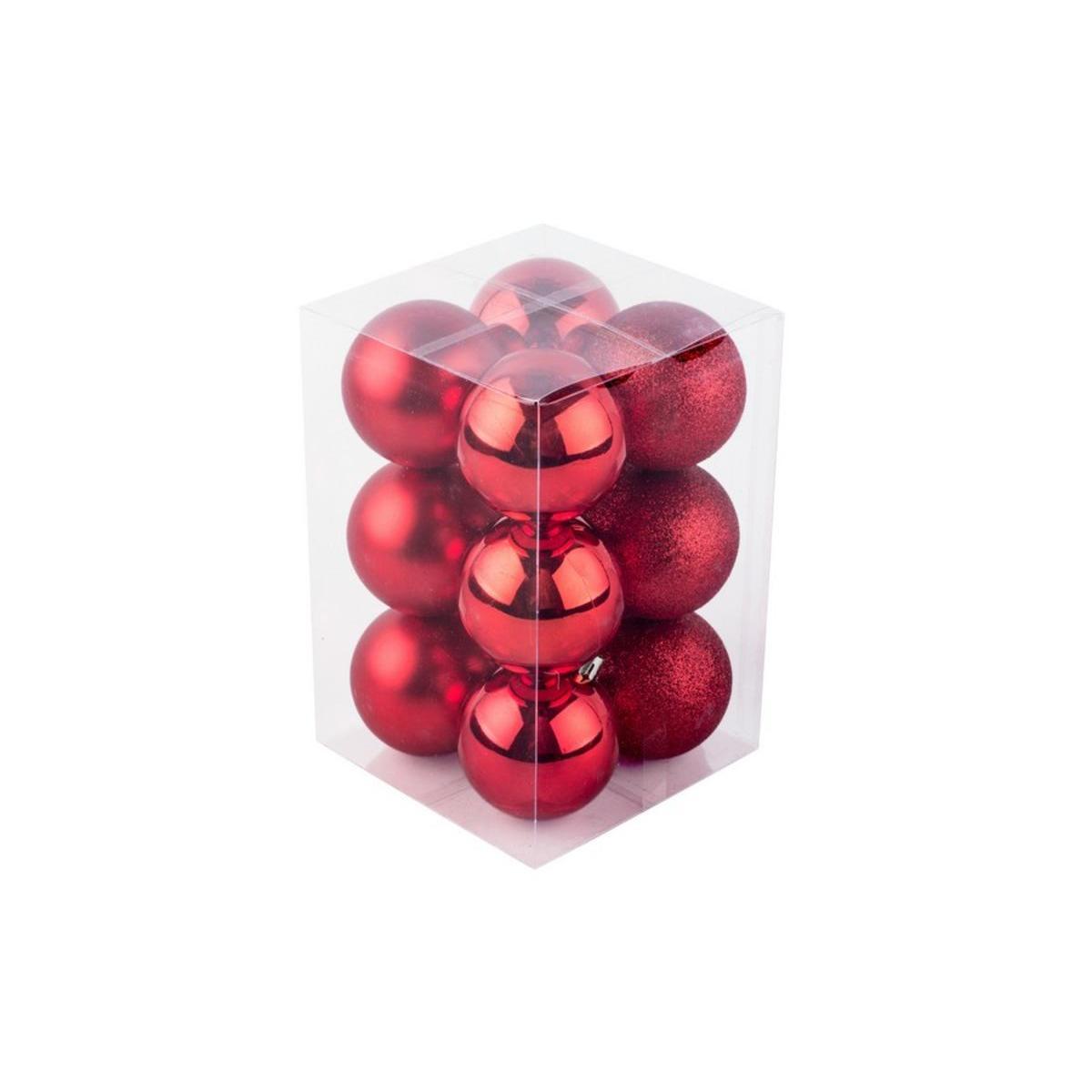 12 boules de Noël assorties - ø 6 cm - Différents coloris - Rouge