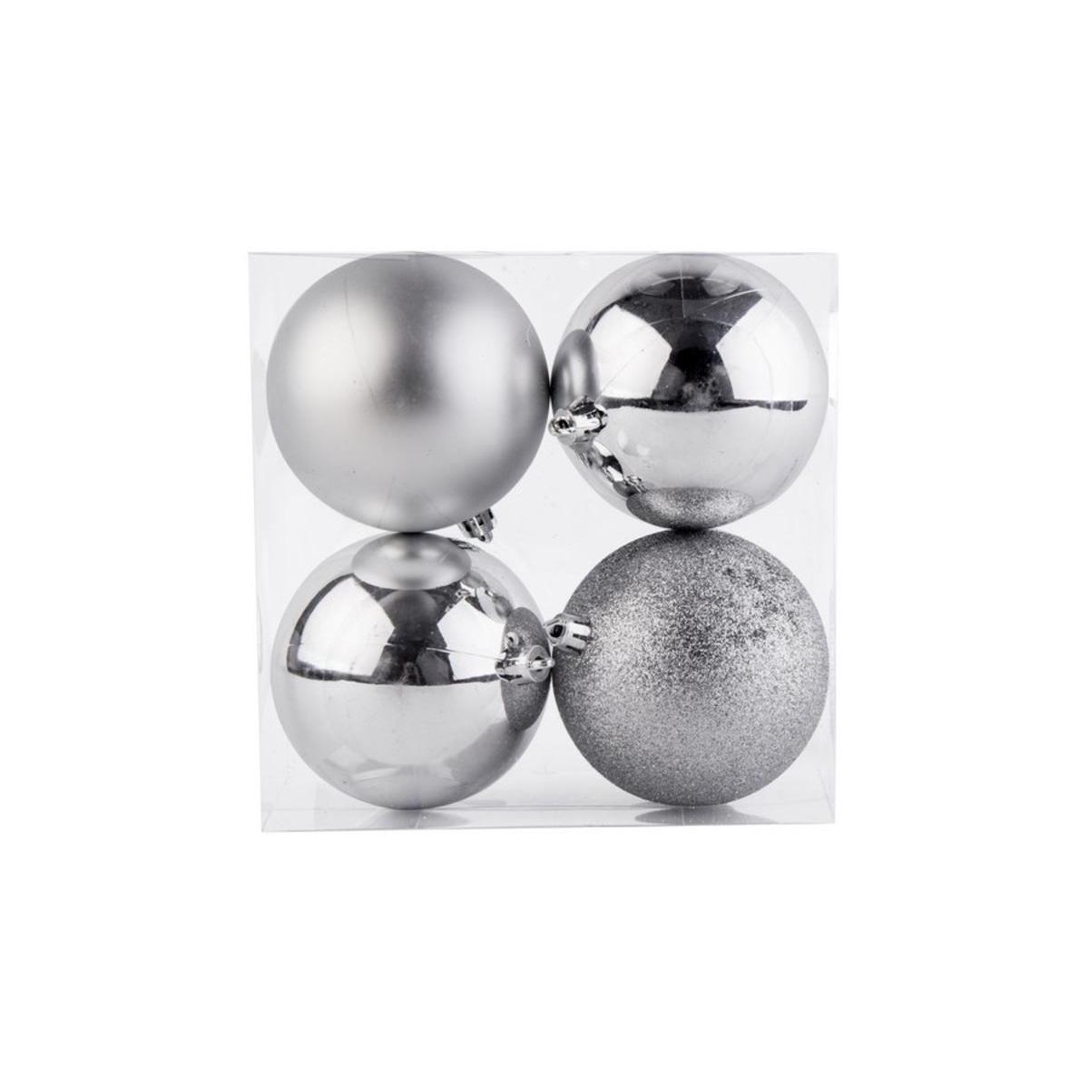 4 boules de Noël assorties - ø 8 cm - Différents modèles - Argent