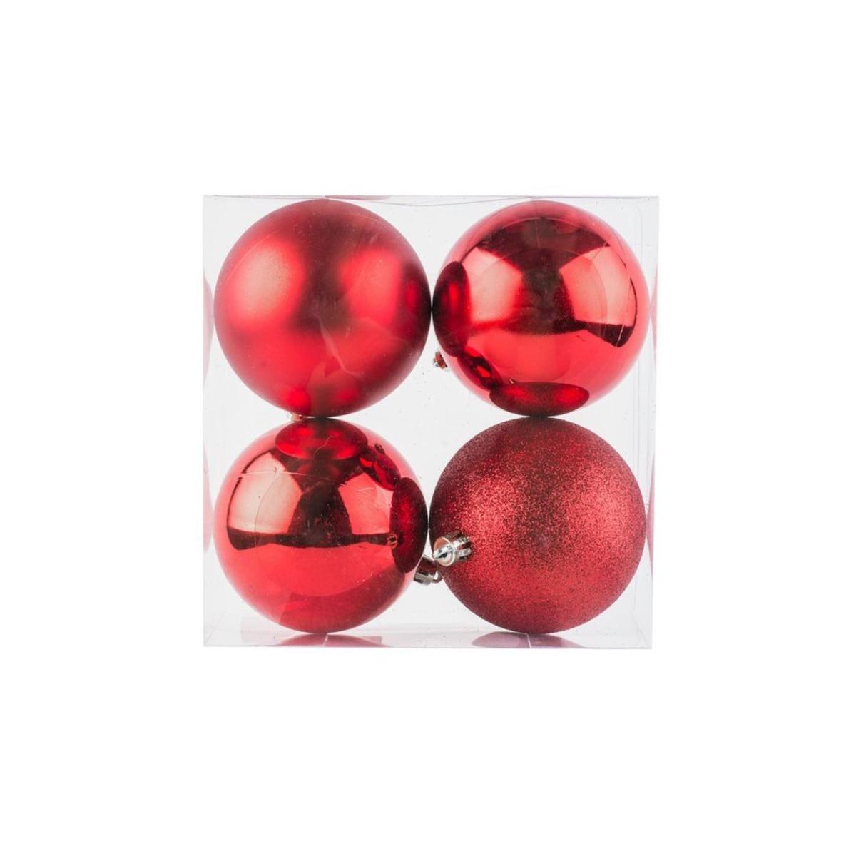 4 boules de Noël assorties - ø 8 cm - Différents coloris - Rouge