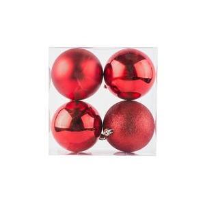 4 boules de Noël assorties - ø 8 cm - Différents coloris - Rouge