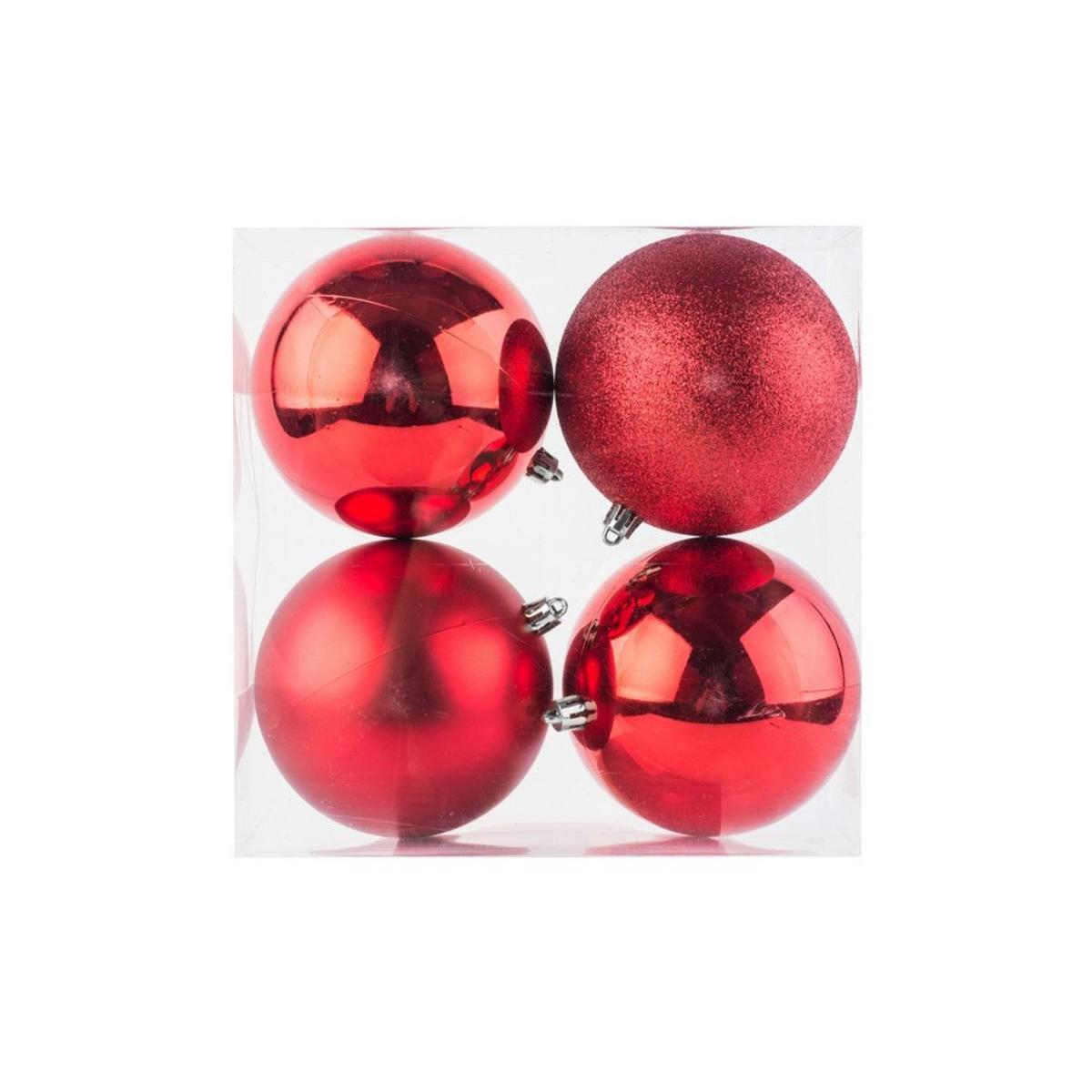 4 boules de Noël assorties - ø 10 cm - Différents coloris - Rouge