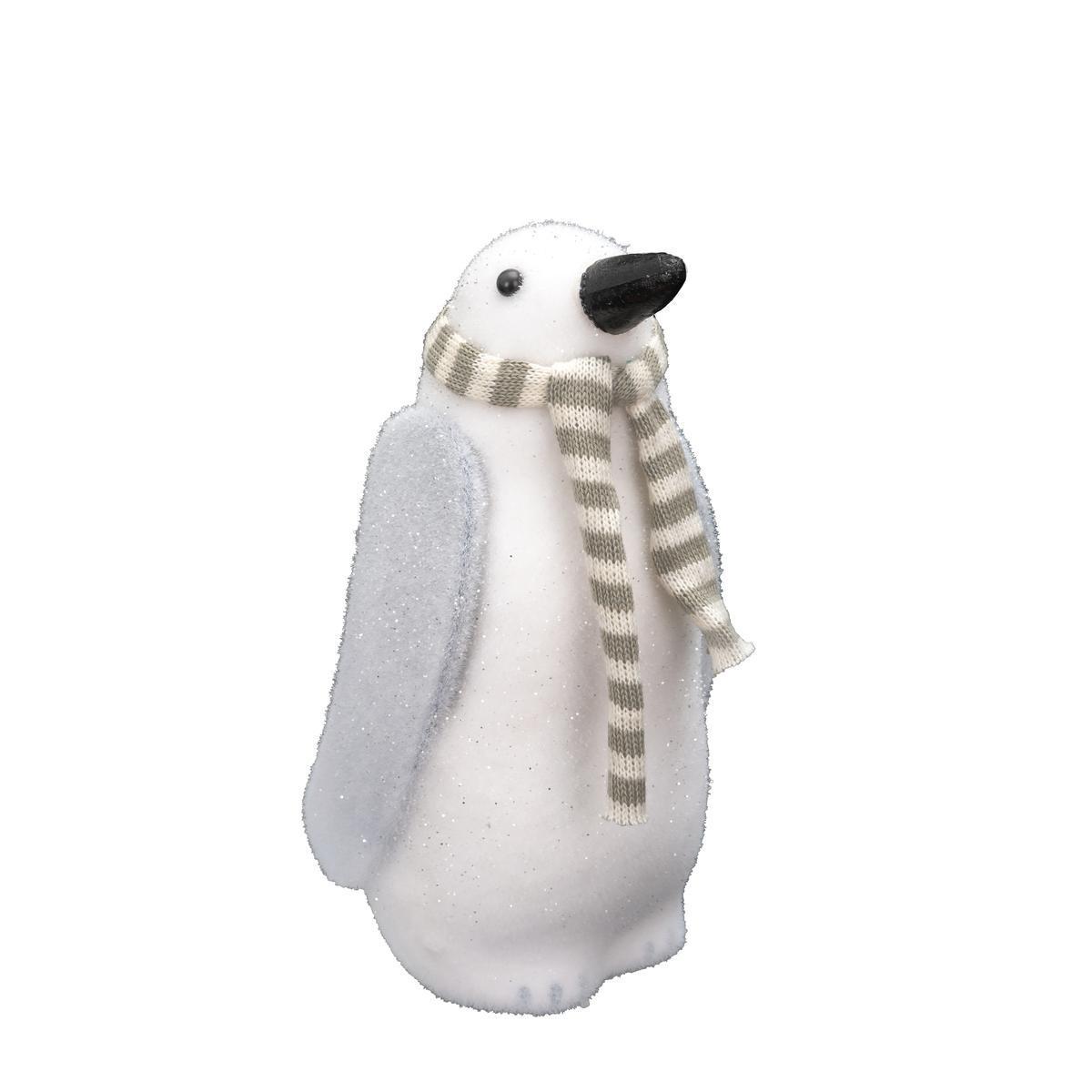 Pingouin déco à écharpe - 11 x 12 x 28 cm - Blanc