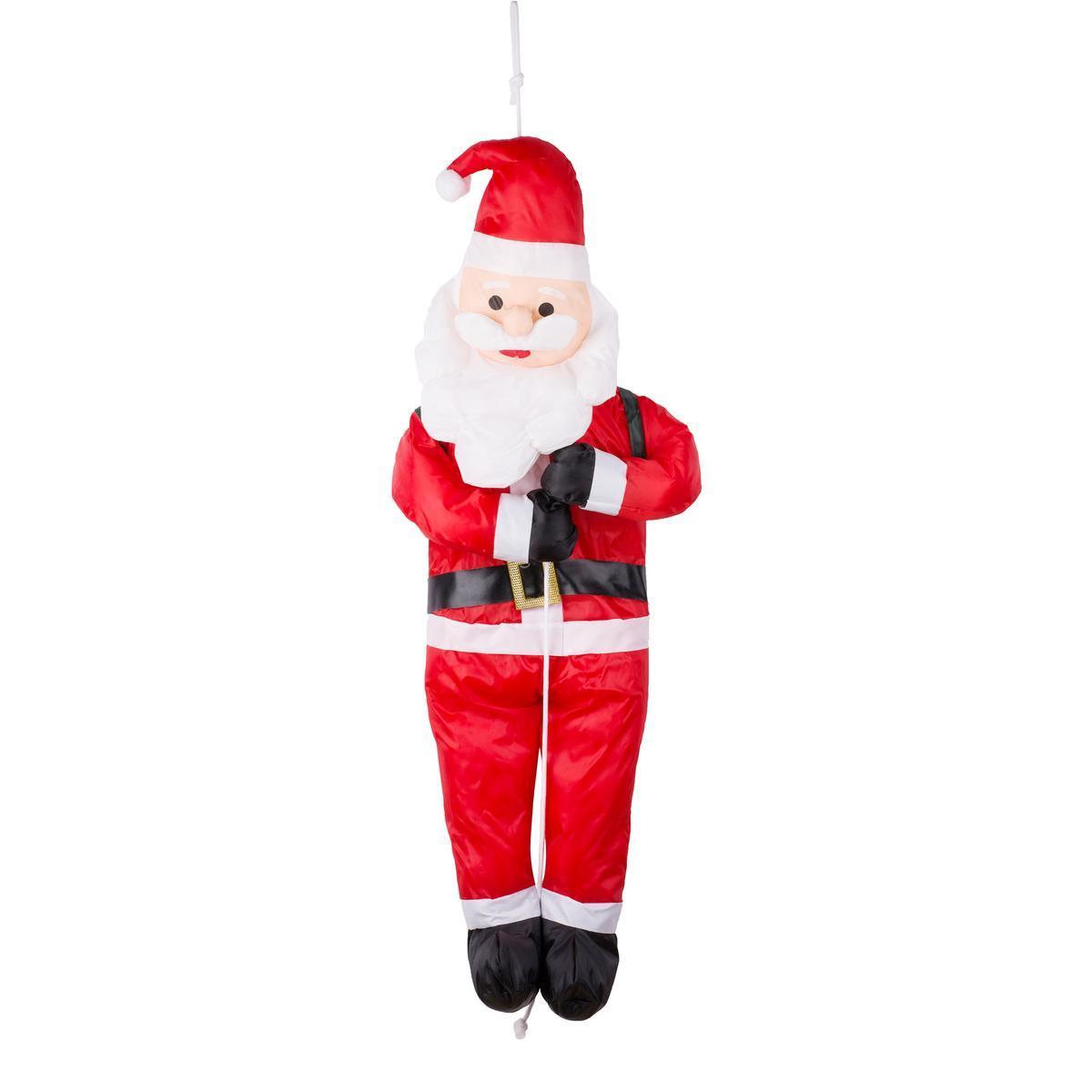 Père Noël en descente à suspendre - H 120 cm - Rouge, noir, blanc