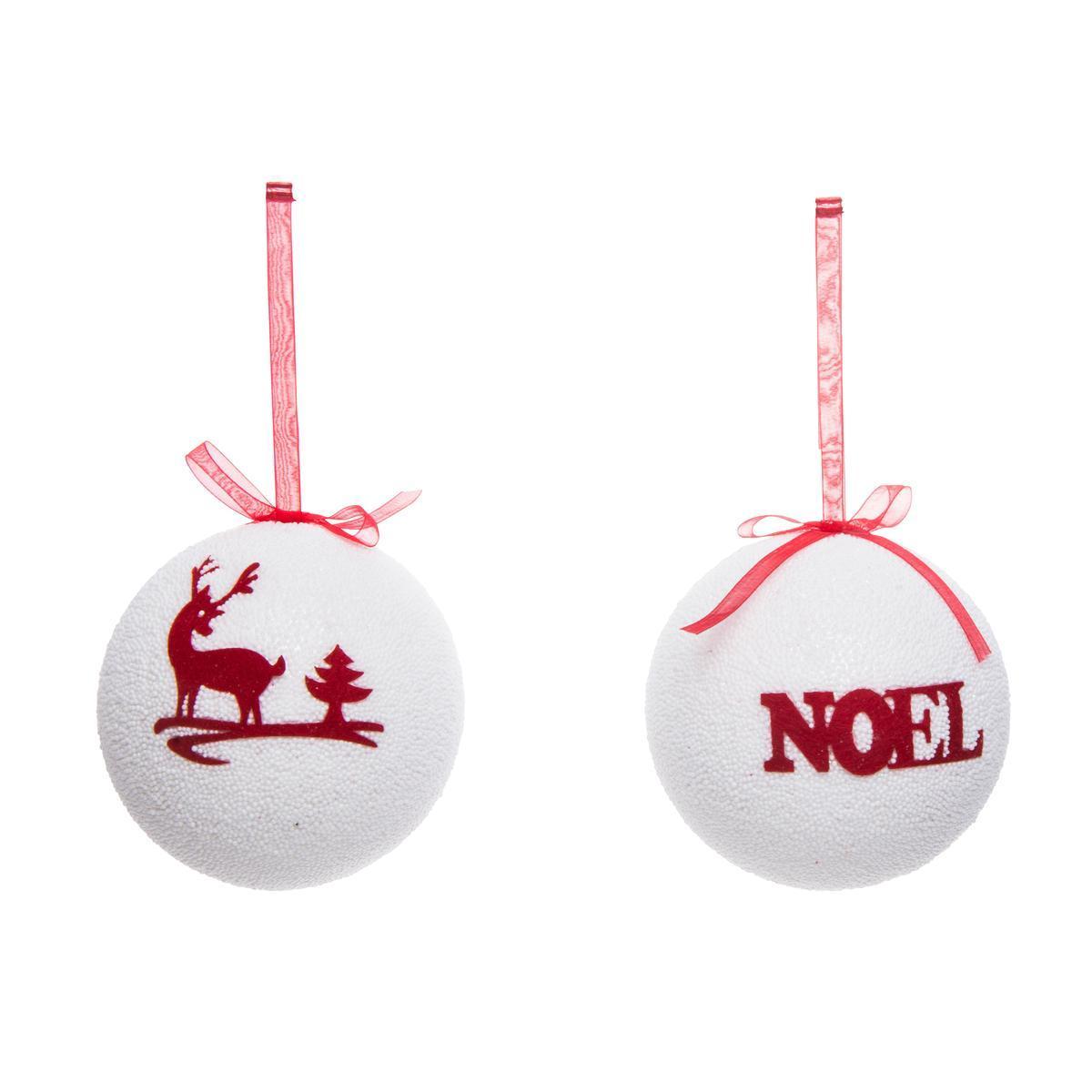 2 boules de Noël - Blanc et rouge