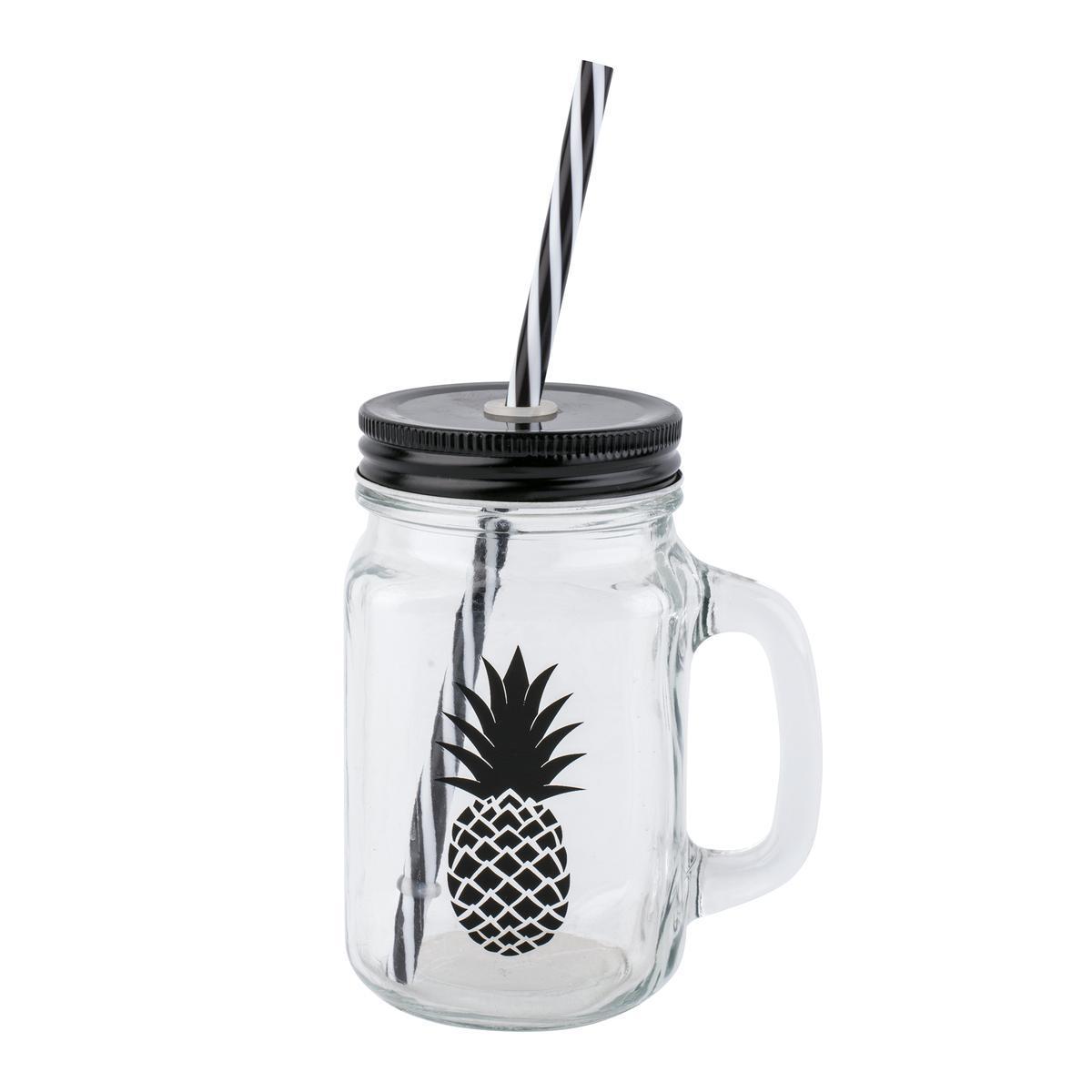 Verre + paille Ananas - 0,5 L - Noir