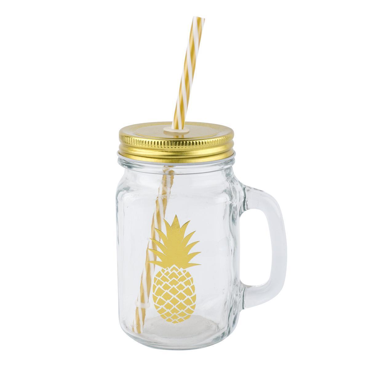 Verre + paille Ananas - 0,5 L - Doré