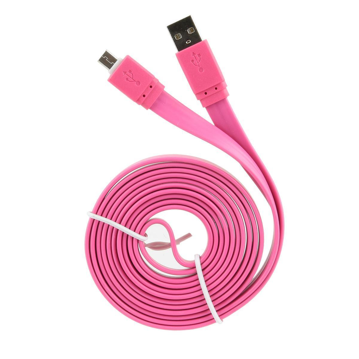 Câble large charge et synchronisation de données Micro-USB - L 2 m - Noir, rose, violet, bleu - BE MIX