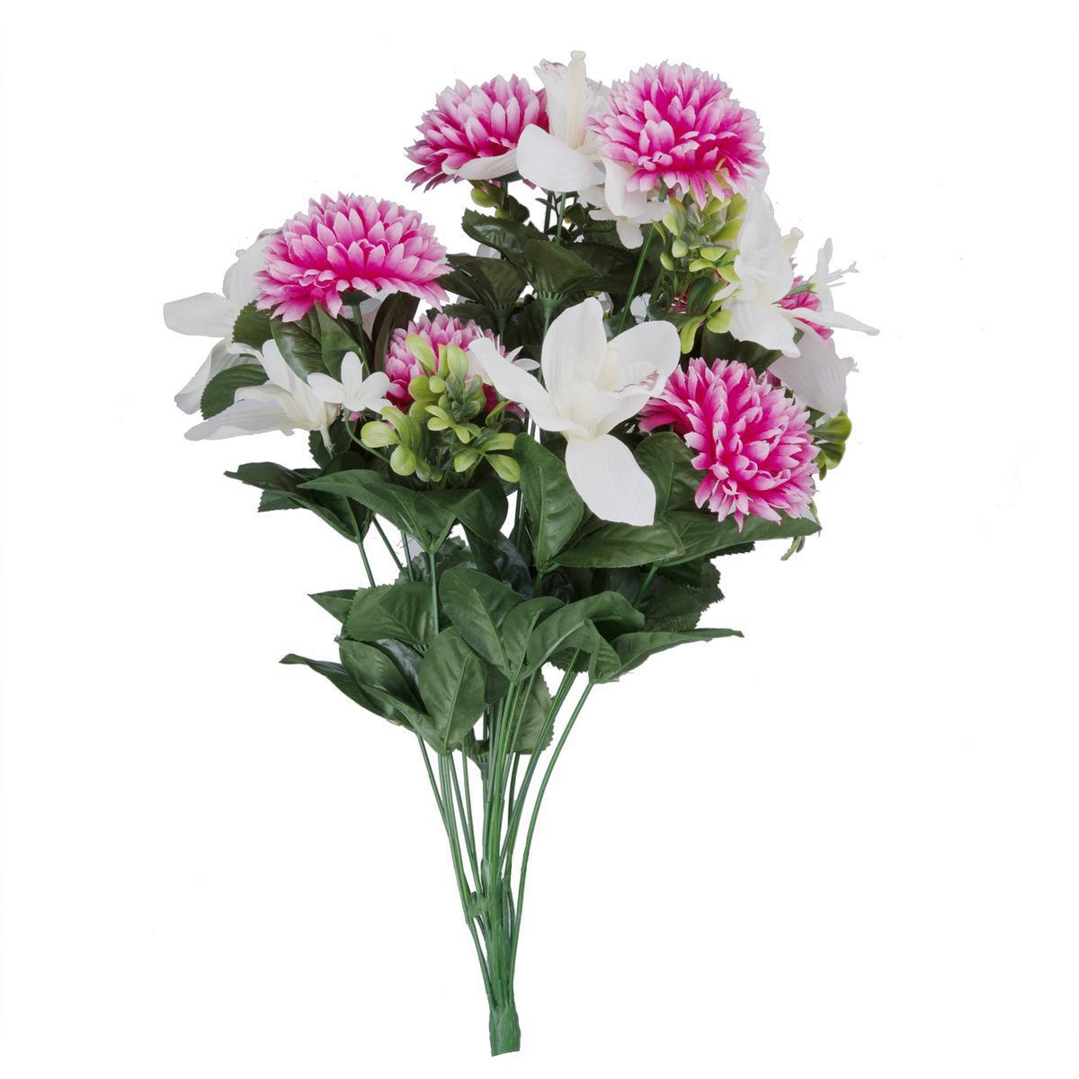 Bouquet de pomponettes et orchidées artificielles - H 60 cm - Différents modèles - Multicolore